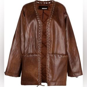 Rotate Birger Christensen lace up faux leather jacket Women's coat oversized y2k